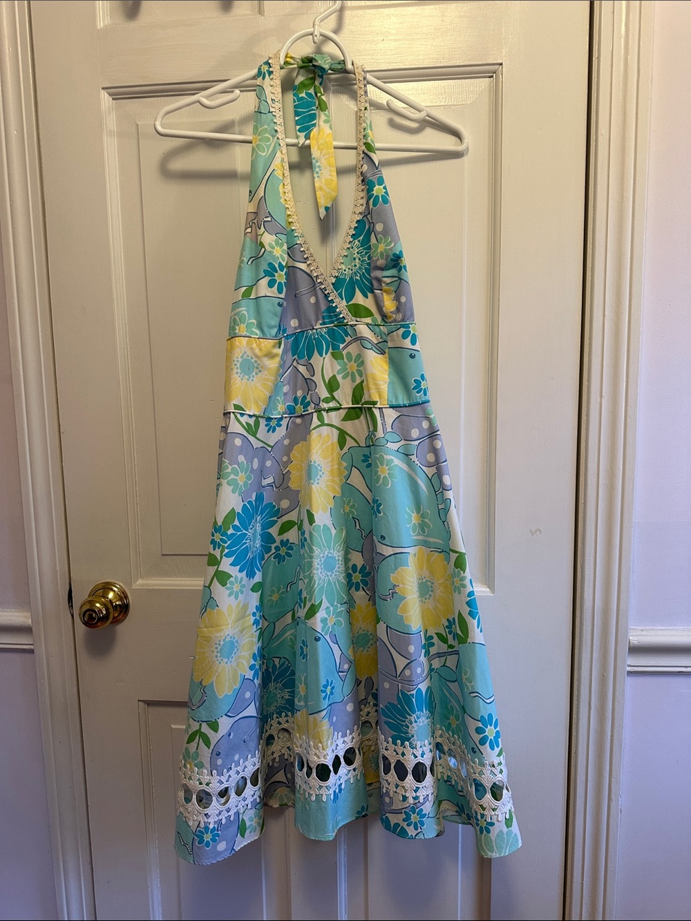 Lilly Pulitzer Halter Sundress in Aqua, Yellow & Green Floral